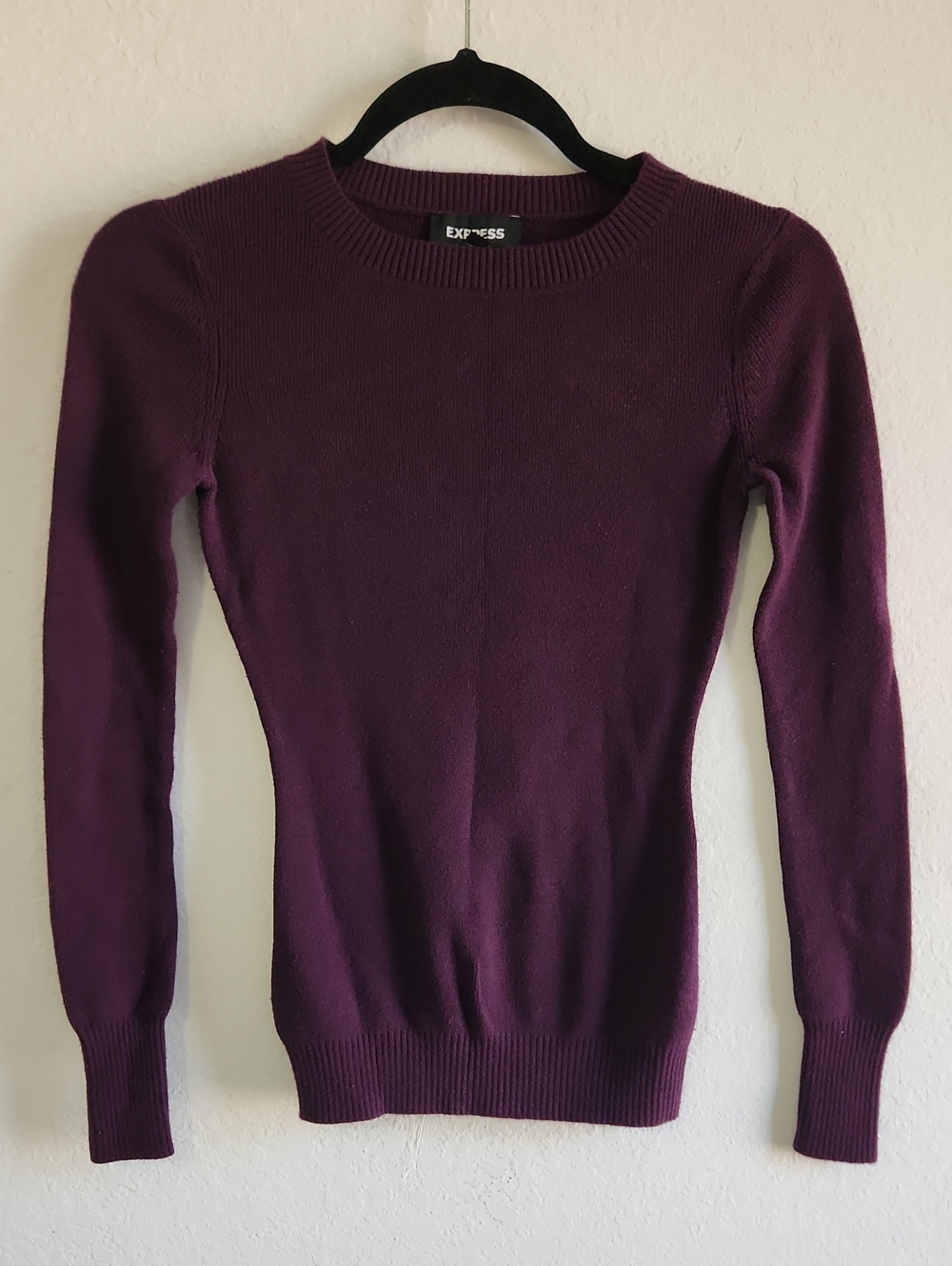 Dark Academia Dark Plum Burgundy Long Sleeve Fitted Knit Sweater XS Minimalist